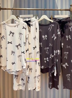 日本GP gelato pique秋冬季睡衣女甜美蝴蝶结纯棉长袖家居服套装