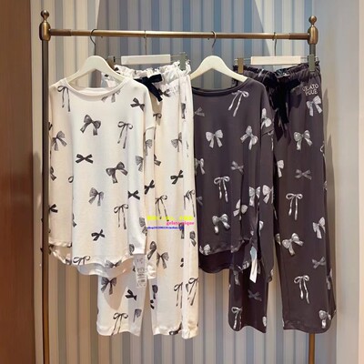 日本GP春秋舒适纯棉蝴蝶结睡衣女