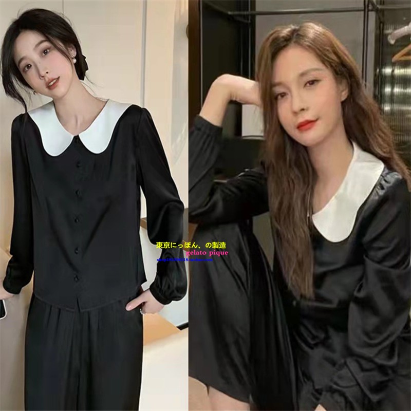 女冰丝娃娃领睡衣女家居服套装
