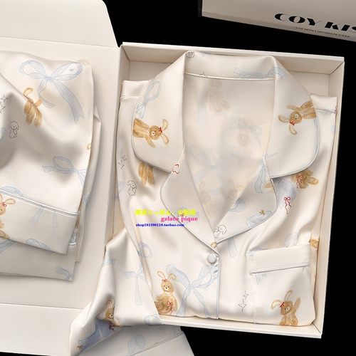 日本GP春秋新款奶蓝兔子真丝睡衣