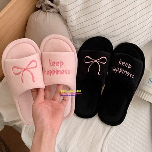 少女心蝴蝶结一字棉鞋 日本GP秋冬季 百搭室内穿休闲软底字母棉拖鞋