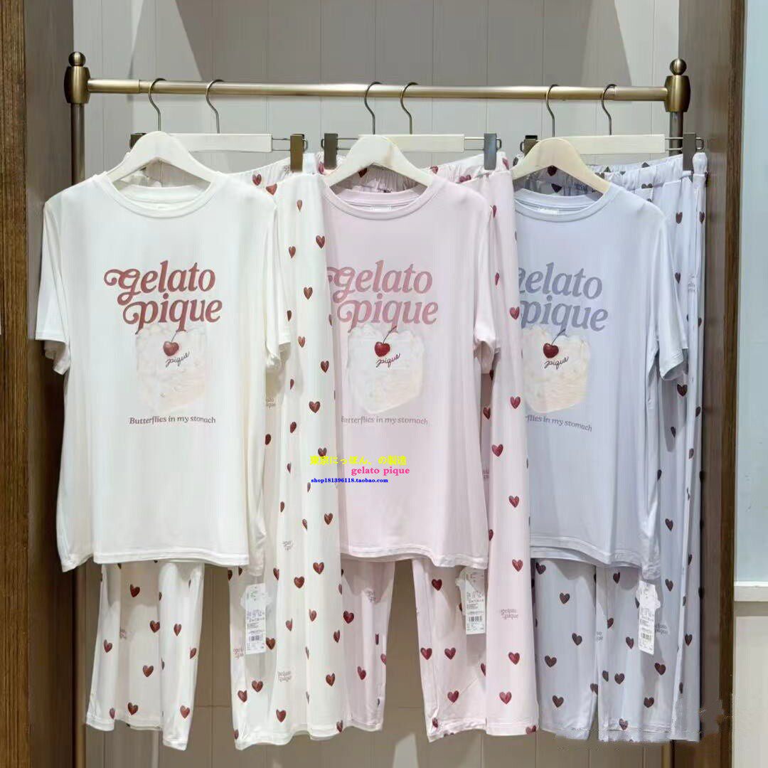 日本GP gelato pique夏新款柔软莫代尔睡衣女爱心蛋糕短袖家居服