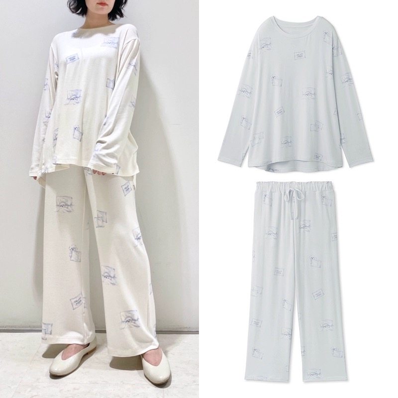 日本you gelato pique春夏季纯棉睡衣女卡通甜美小狗长袖家居服GP
