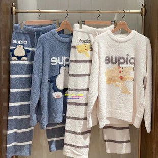 日本GP pique软绵绵睡衣卡通宝可梦半边绒男女情侣家居服 gelato