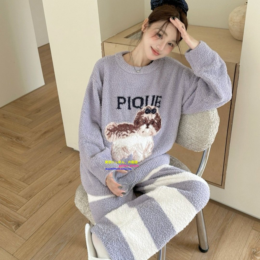 日本GP冬季西施犬宽松半边绒睡衣