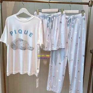 日本GP gelato pique夏莫代尔睡衣女可爱海豹印花短袖 家居服套装