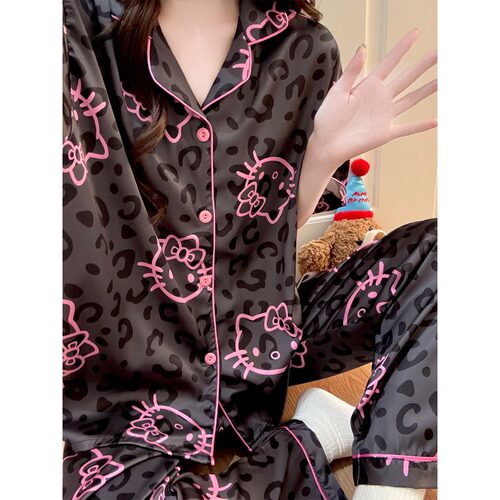 Home夏季新款可爱小猫豹纹睡衣女