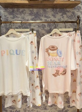日本GP gelato pique夏季莫代尔情侣短袖睡衣小熊甜甜圈家居服套