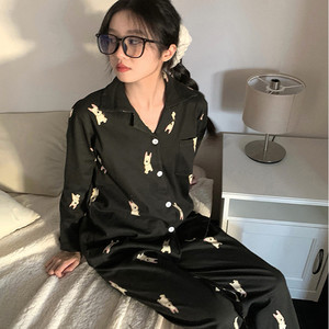 正品GP秋冬睡衣女白鹿同款娜扎真丝男法斗情侣长袖长裤家居服套装