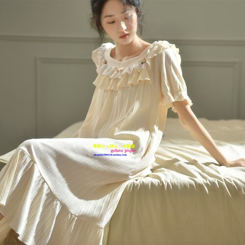 夏纯棉可外穿带胸垫睡裙家居服
