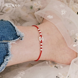 999足银招财钱币红绳手链脚链男女情侣款红绳