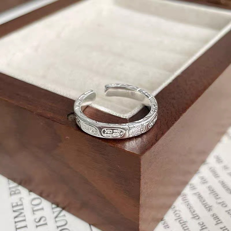 足银999招财纳福吉言戒指女简约新中式国潮风设计开口指