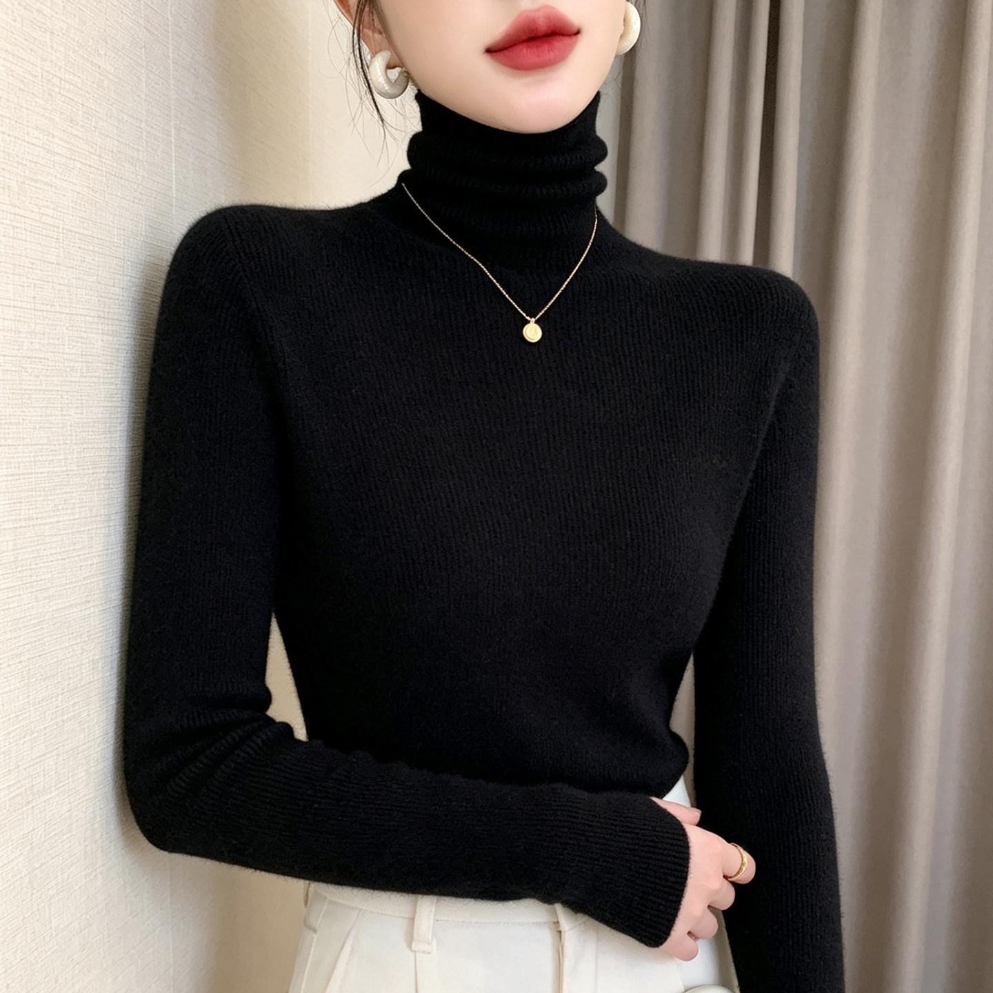 高级感无缝针织衫高领羊毛衫女修身显瘦秋冬季加厚打底衫毛衣长袖