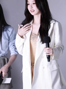 明星2026虞书欣同款双排扣西装外套垂感宽松中长款通勤百搭西服女