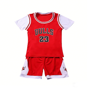儿童篮球服套装红色速干运动短袖短裤男女童二件套夏季比赛训练服