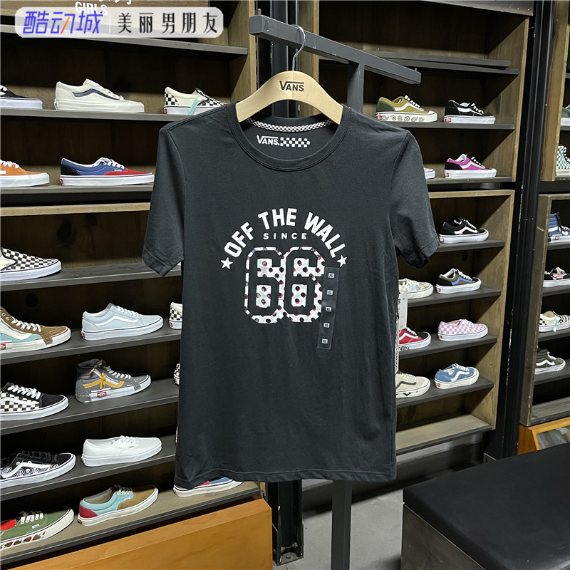 VANS范斯 女子黑色短袖印花运动休闲圆领T恤VN-026IBLK 库存清货