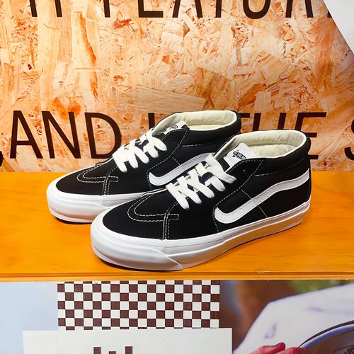 Vans范斯 SK8 MID Premium高阶 经典黑白中帮男女板鞋VN000CQQBA2