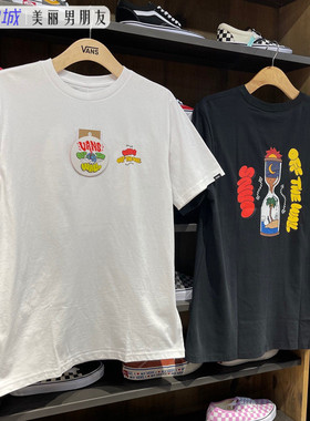 VANS艺术家联盟漂流瓶插画白色短袖T恤情侣款黑色VN0A5H5CWHT BLK