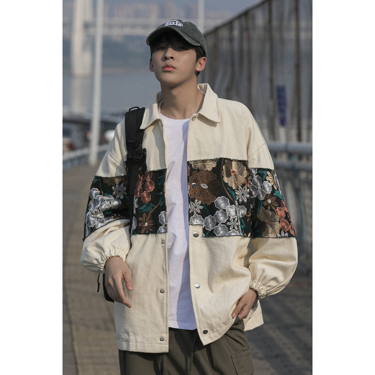 国朝刺绣男装飞行员中式潮牌设计感高级感夹克外套