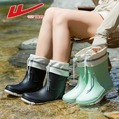 回力女士中筒雨鞋 防滑软底短筒工作水靴 外穿胶鞋 时尚 束口防水水鞋
