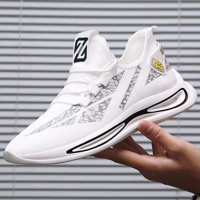 潮流男士系带圆头运动鞋新款秋季透气飞织网面潮鞋韩版休闲跑步鞋