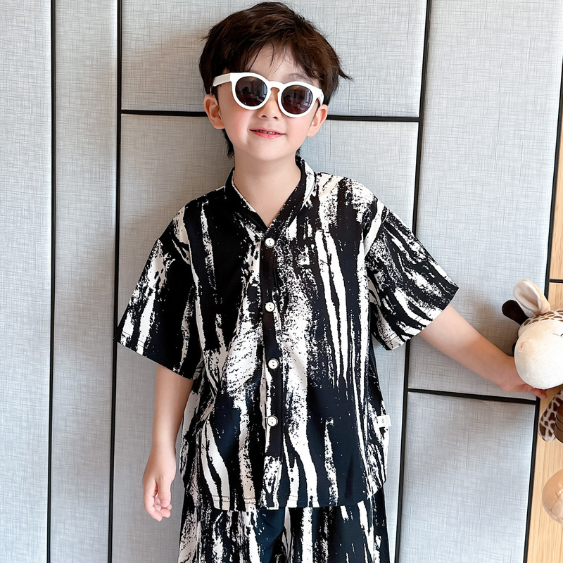 新款儿童睡衣夏季薄款绵绸破卡棉儿童宝宝空调服男女童家居服套装