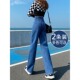 子 垂感直筒拖地裤 高腰阔腿软牛仔裤 女宽松春夏显瘦小个子2023新款