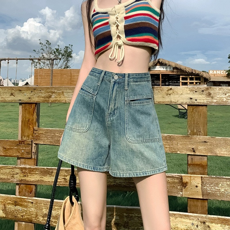 夏季新款高腰牛仔短裤女