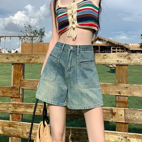 夏季新款高腰牛仔短裤女