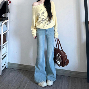 秋冬加绒高腰显瘦垂感喇叭裤 女2025新款 子 微喇牛仔裤 浅色美式