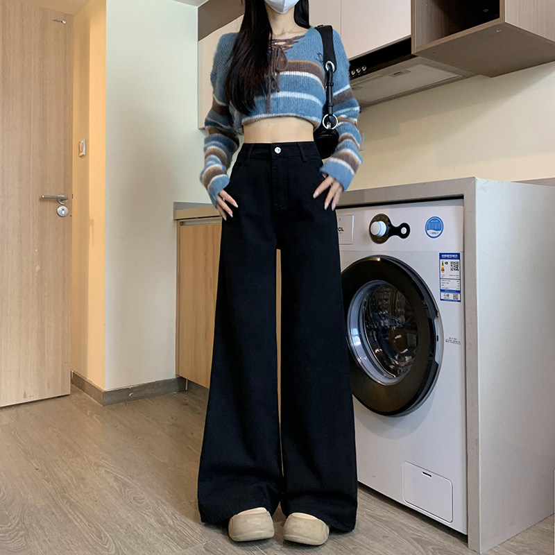 黑色微喇牛仔裤女秋季2024新款高腰宽松不贴腿喇叭显瘦马蹄拖地裤,女装/女士精品,牛仔裤,淘宝优惠券,粉丝福利购,淘宝优惠卷