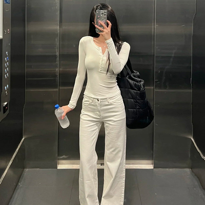 美式辣妹微喇牛仔裤女秋冬加绒