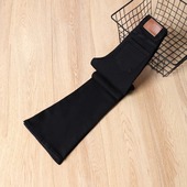 高腰弹力显瘦阔腿加绒喇叭裤 女2025秋冬新款 子 微喇牛仔裤 黑色修身