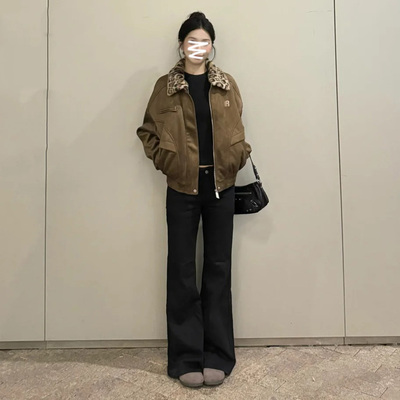 加绒黑色高腰微喇牛仔裤女2025