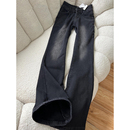 喇叭裤 弹力显瘦修身 子 女2025年秋冬新款 黑灰色高腰加绒微喇牛仔裤