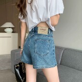 女外穿夏季 新款 宽松显瘦蓝色小个子阔腿a字热裤 高腰牛仔短裤 薄款