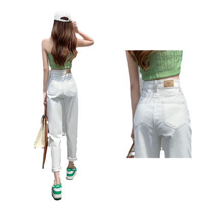 白色哈伦牛仔裤女高腰