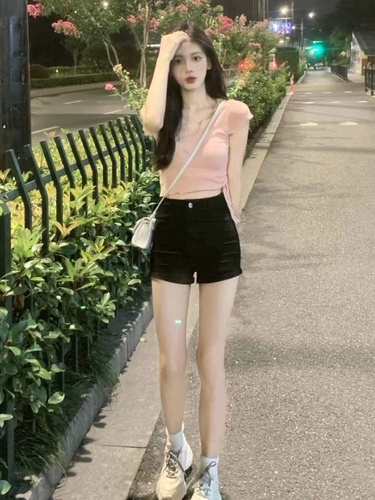 Джинсовая юбка, шорты, летние черные штаны, высокая талия, 2025 года, в обтяжку, по фигуре