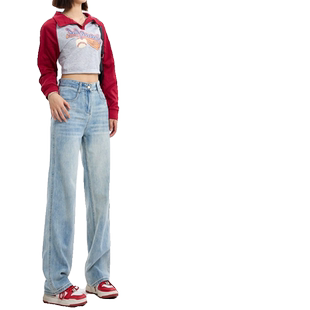 窄版宽松加绒阔腿牛仔裤女秋冬季加厚垂感百搭复古瘦腿直筒拖地裤