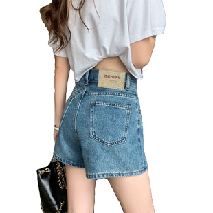 高腰牛仔短裤女外穿夏季新款宽松显瘦蓝色小个子阔腿a字热裤薄款