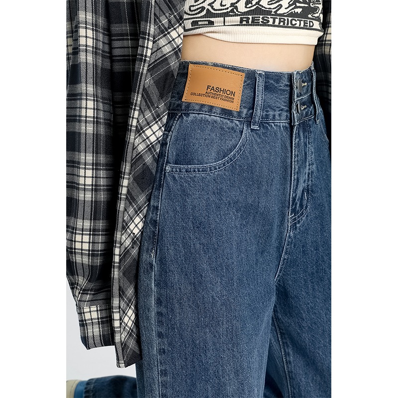 高腰牛仔裤女直筒宽松2023年春季
