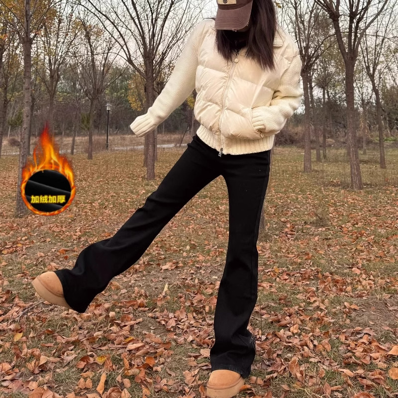 黑色高腰微喇牛仔裤女2024年秋冬季加绒弹力直筒修身阔腿喇叭裤子,女装/女士精品,牛仔裤,淘宝优惠券,粉丝福利购,淘宝优惠卷