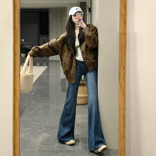 复古加绒微喇牛仔裤女冬季2025年新款高腰显瘦不贴腿小个子喇叭裤
