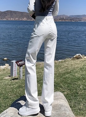 窄版直筒白色牛仔裤女2025年早春新款欧货小个子高腰烟管长裤显瘦