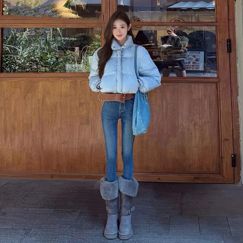 复古加绒紧身牛仔裤女2025