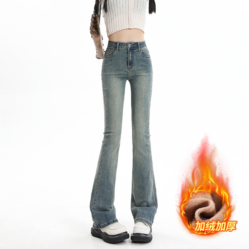 微喇牛仔裤女加绒秋冬季2023年