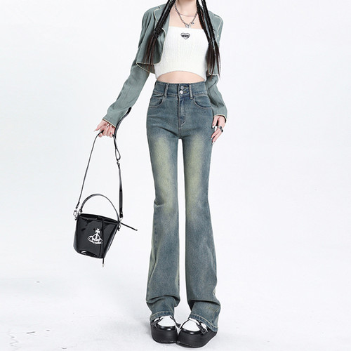 美式复古微喇叭牛仔裤女