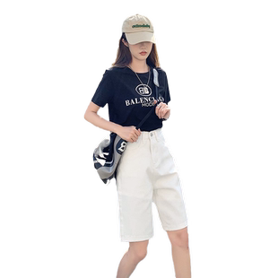 白色直筒牛仔短裤女夏薄款五分裤高腰宽松阔腿韩版学生中裤潮ins