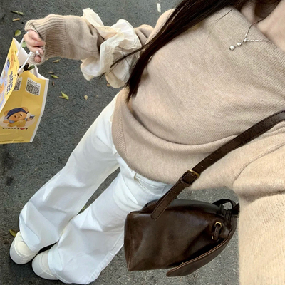 加绒白色低腰辣妹微喇牛仔裤女