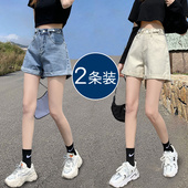 女夏季 薄2025新款 宽松大码 高腰牛仔短裤 小个子a字阔腿热裤 设计感